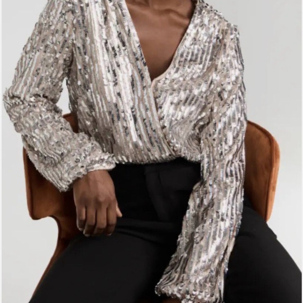 NEW En Saison Metallic Sequin Bodysuit
